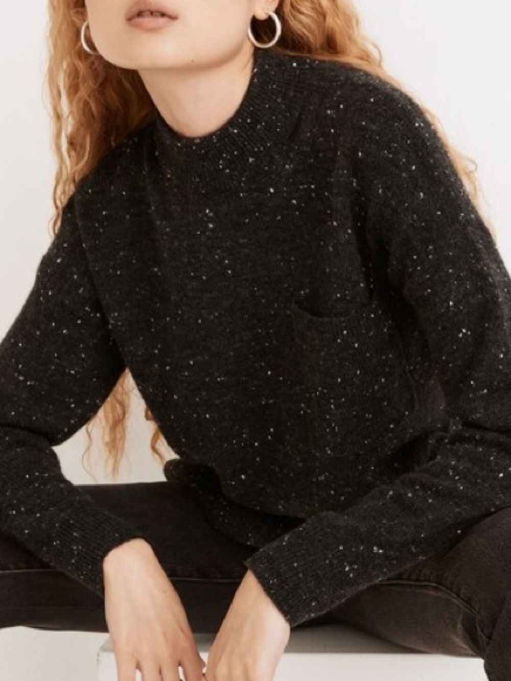Madewell Donegal Redmond Mockneck Pocket Sweater Charcoal Gray M